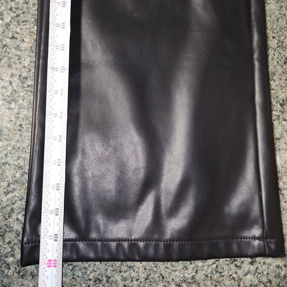 Zenana Black Wide Leg Faux Vegan Leather Pants Women L Button Zipper Closure - Picture 6 of 6